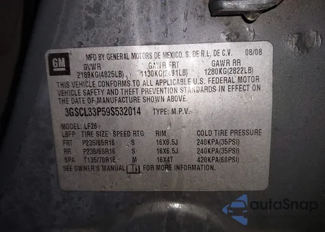 2009 Saturn Vue 4-Cyl Xe z USA, uszkodzony, nr VIN 3GSCL33P59S532014